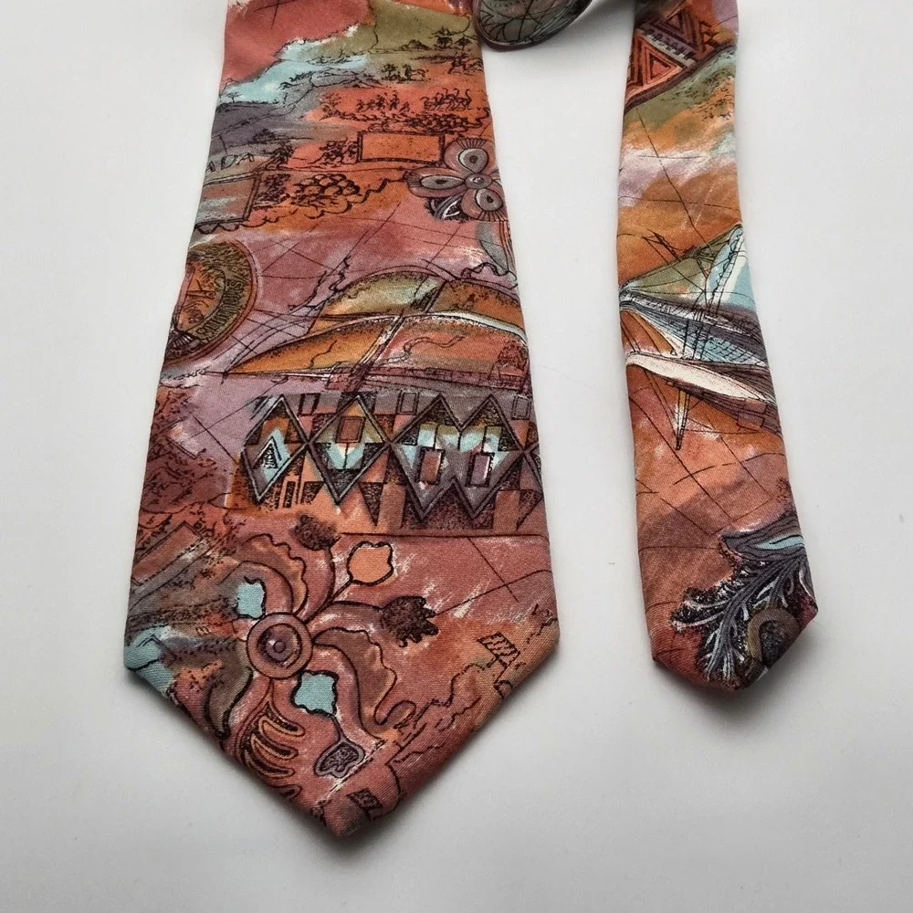 John Weitz Tie Mens Vintage Abstract Travel Map USA Rayon Novelty‎